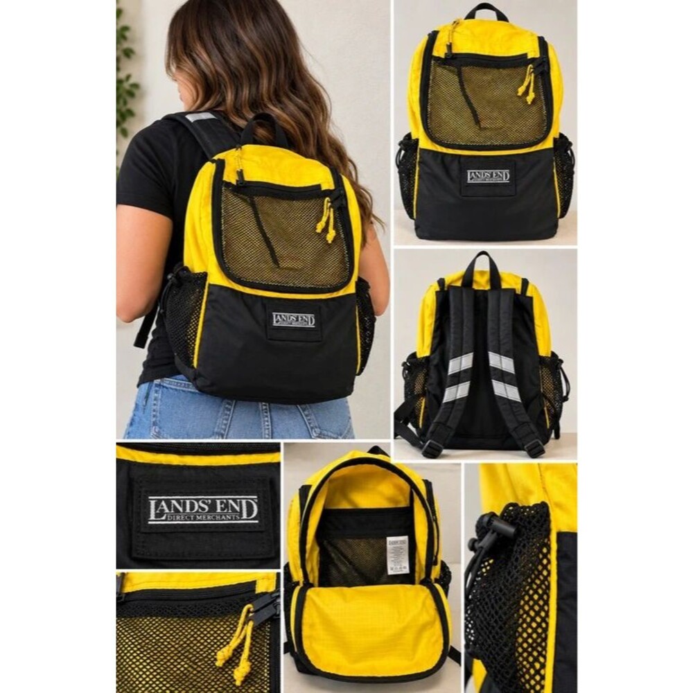 Vintage Lands’ End Yellow & Black Nylon Backpack